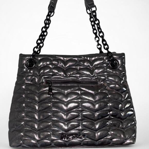 Betsey Johnson Quilted Metallic Hearts Shoulder Bag Everyday Tote - Picture 5 of 8